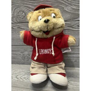 2007 Shoney's Restaurant Shoney Bear Teddy Plush Stuffed Animal 12" Red Hoodie